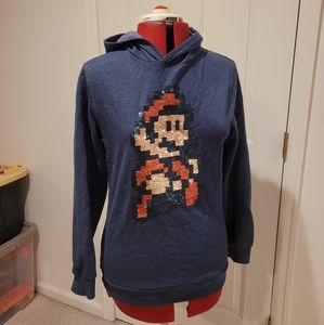 Super Mario Bros 3 Reversible Sequin Boys Hoodie Mario Luigi Blue